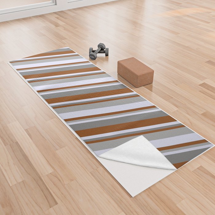 Brown, Dark Gray, Lavender & Grey Colored Stripes Pattern Yoga Towel