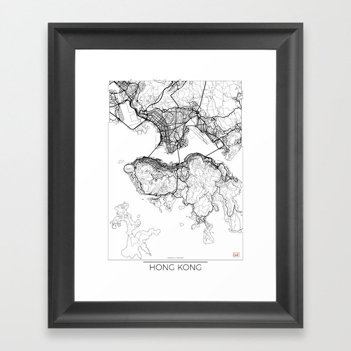 Hong Kong Map White Framed Art Print