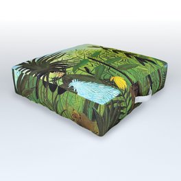 Exotic Jungle Landscape with Lion and Lioness by Henri Rousseau Outdoor Floor Cushion | Mexico, Redsun, Painting, Nature, Hawaii, Curated, Lioness, Sunset, Orchids, Brazil 