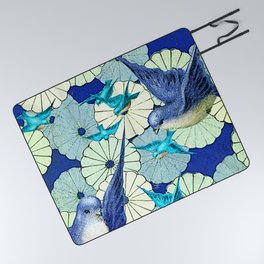 Birds Over  Water Lily Pond Picnic Blanket