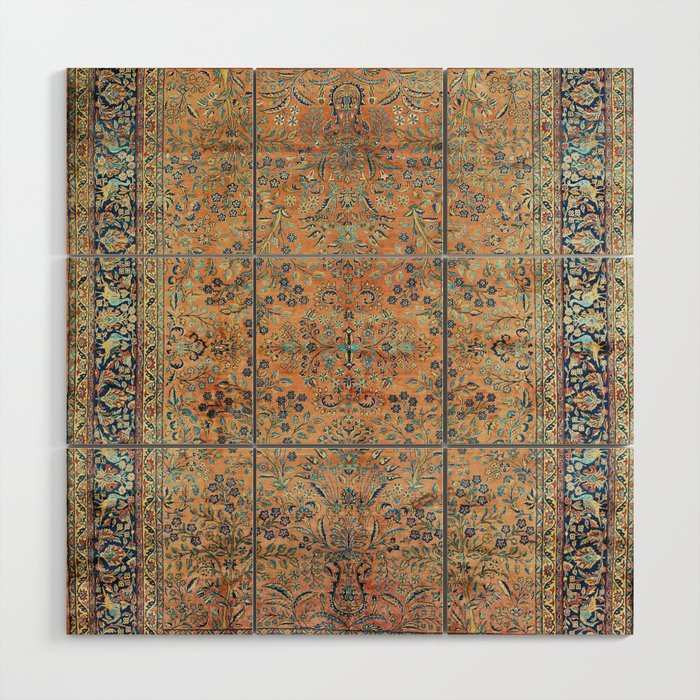Kashan Floral Persian Carpet Print Wood Wall Art