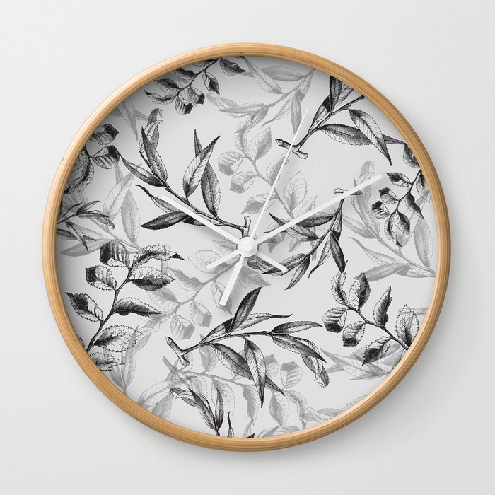 Leaves Illustration Art Deco Wall Clock