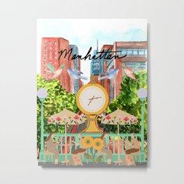 Manhattan Scenery Metal Print | Outdoors, City, Watercolor, Cityview, Scenic, Scenery, Bridge, Walldecor, Roomdecor, Homedecor 
