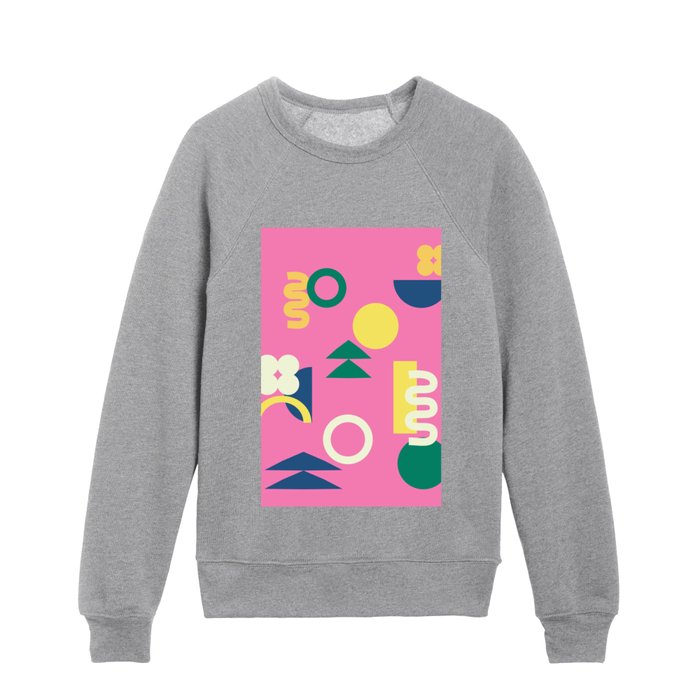 Retro 90s Abstract Shapes in Bright Colors Kids Crewneck
