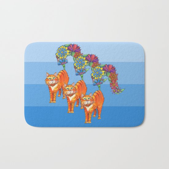 Three Blooming Kitties Bath Mat