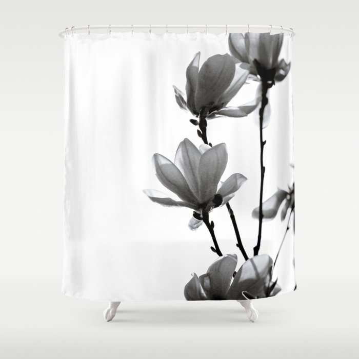 Black Magnolia Shower Curtain By Monika, Black And White Tulip Shower Curtain