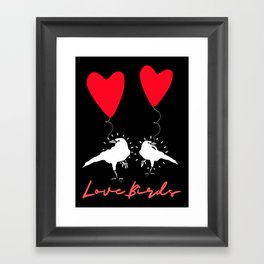 Love Birds - White Crows with Red Hearts Framed Art Print