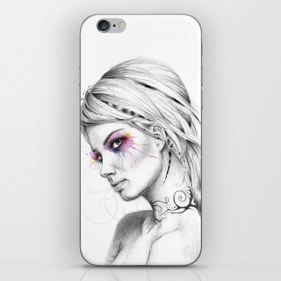 Beautiful Girl with Tattoos and Colorful Eyes iPhone Skin