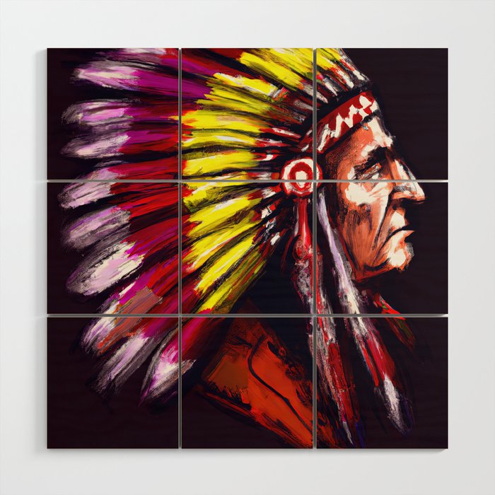 Native American Chief Wood Wall Art