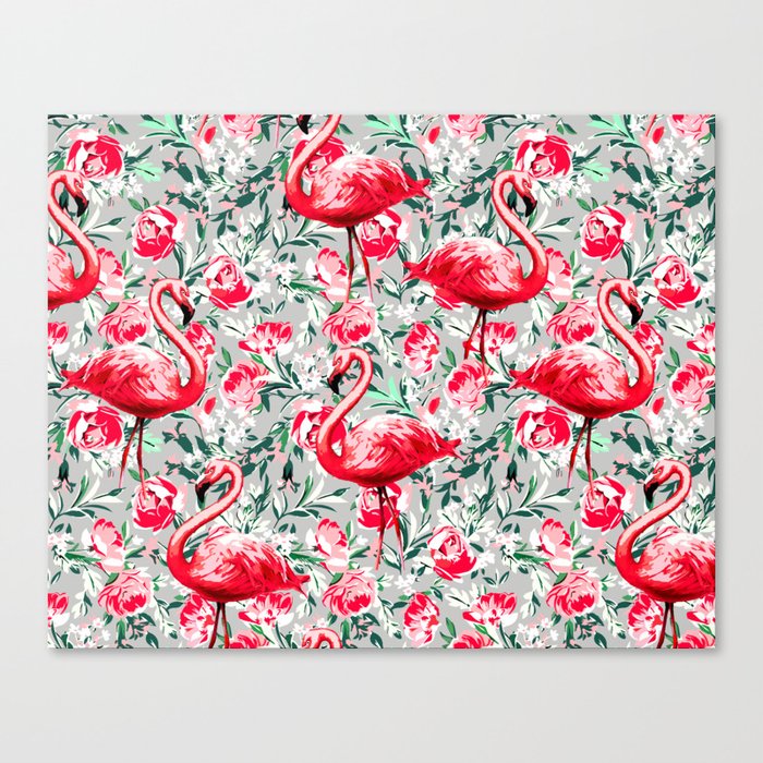 Flamingos and Flowers Canvas Print