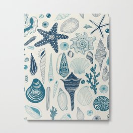Sea shells on off white Metal Print | Shellfish, Oyster, Beach, Mollusk, Scallop, Conch, Clam, Sea, Starfish, Ocean 