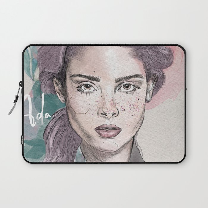 Girl with pink freckles and flowers Laptop Sleeve