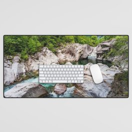 Glacial Turquoise River Verzasca, Lavertezzo, Sonogno, Switzerland photograph Desk Mat