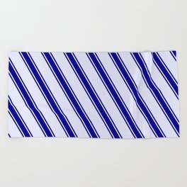 [ Thumbnail: Lavender & Dark Blue Colored Striped Pattern Beach Towel ]