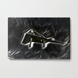 Spooky Stealth Fighter In Expressive Blend Metal Print | Nighthawk, Secret, Stealth, F117, Airshow, Fighter, Graphicdesign, Stealthfighter, Aircraft, Landing 