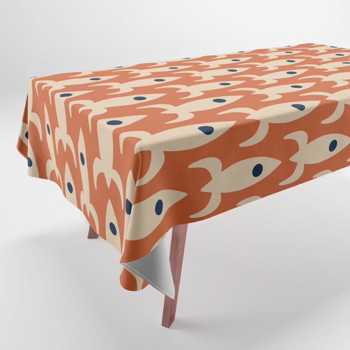 Space Age Rocket Ships - Atomic Age Mid-Century Modern Pattern in Mid Mod Beige and Orange Tablecloth