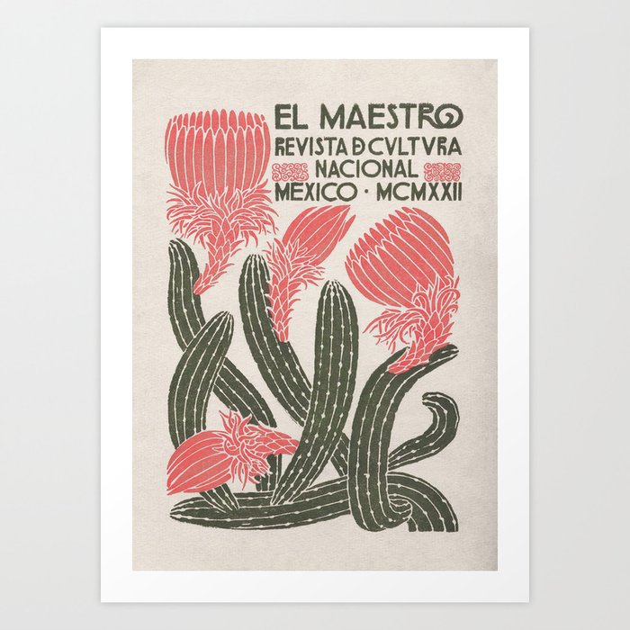 Cactus, El Maestro, Vintage Mexico Travel Poster Art Print