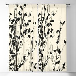 Simple  ivory black tree branches cute birds Blackout Curtain