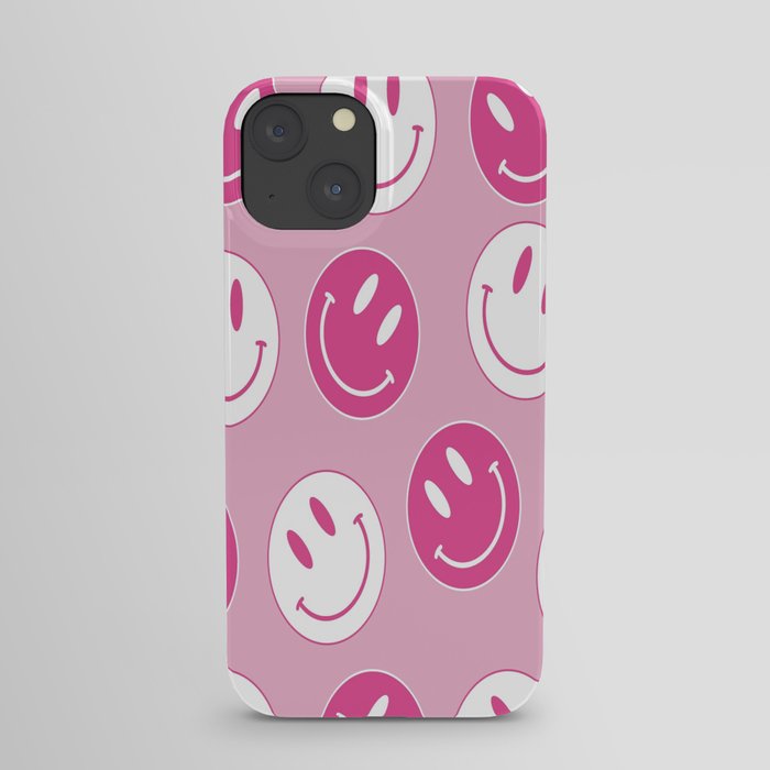 Large Pink and White Smiley Face - Preppy Aesthetic Decor iPhone Case
