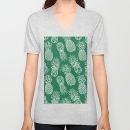 Fresh Pineapples Teal & White V Neck T Shirt