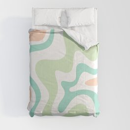 Retro Liquid Candy Swirl Abstract Pattern in Pastel Mint Teal and Salmon Blush on White Comforter