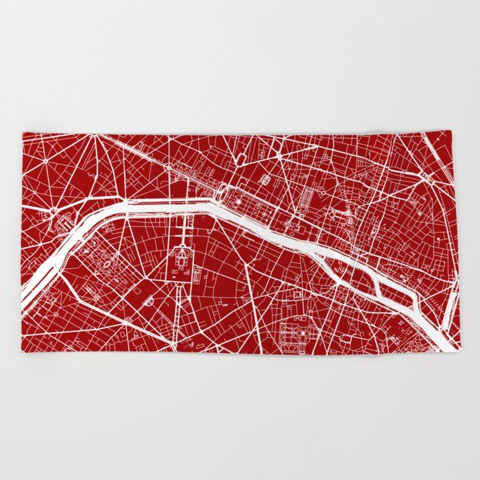 Paris, France, City Map Red Beach Towel by HelloAdventureCo Society6