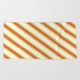 [ Thumbnail: Light Yellow & Chocolate Colored Pattern of Stripes Beach Towel ]