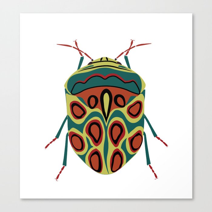 Green and Red Illustration Bug Canvas Print