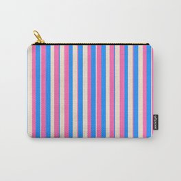 [ Thumbnail: Blue, Beige & Hot Pink Colored Pattern of Stripes Carry-All Pouch ]