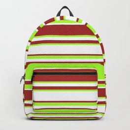 [ Thumbnail: Brown, Light Green & White Colored Lined Pattern Backpack ]
