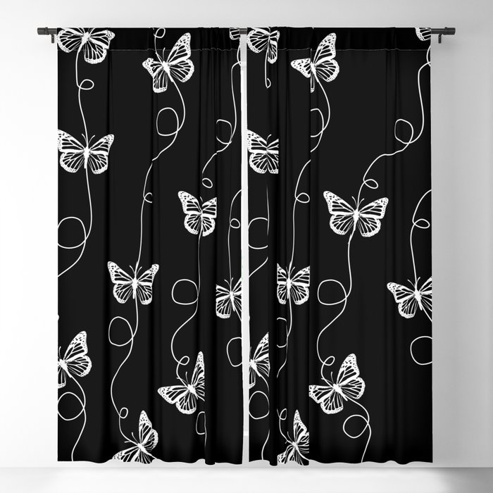 Black and White Butterfly Pattern Blackout Curtain