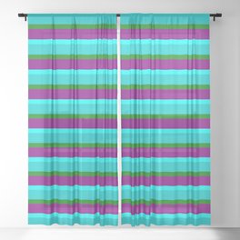 [ Thumbnail: Eyecatching Green, Purple, Aqua, and Dark Turquoise Lines/Stripes Pattern Sheer Curtain ]