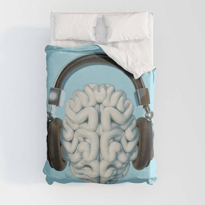 Mind Music Connection /3D render of human brain wearing headphones Duvet Cover