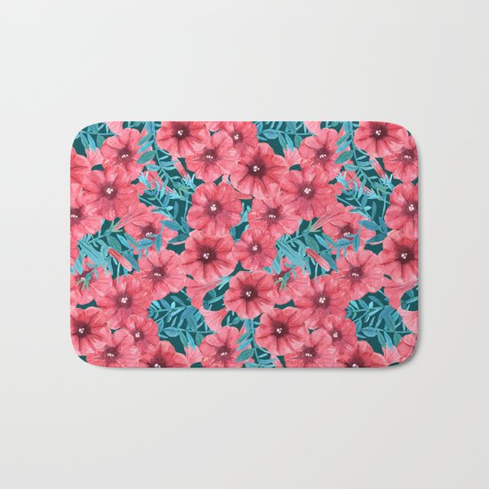 Red watercolor petunia flower pattern Bath Mat
