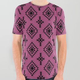Magenta and Black Native American Tribal Pattern All Over Graphic Tee