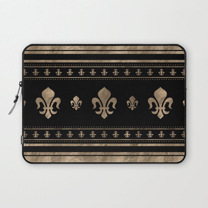 Fleur-de-lis Luxury ornament - black and gold Laptop Sleeve