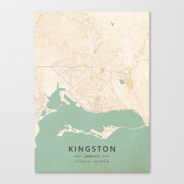 Kingston, Jamaica - Vintage Map Canvas Print