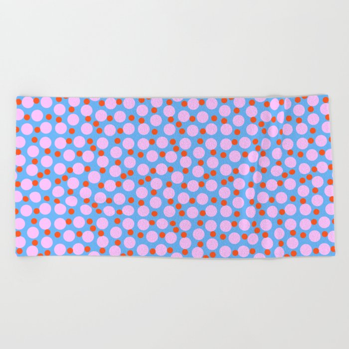 Modern Abstract Bubble Dance Pastel Pink And Blue Polka Dots Retro Modern Cottagecore Cute Pattern Beach Towel