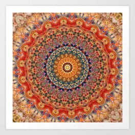 Indian Summer I - Colorful Boho Feather Mandala Art Print