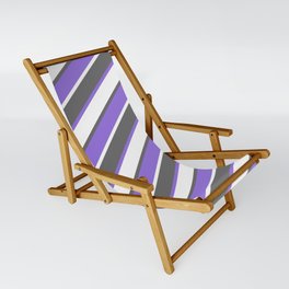 [ Thumbnail: Dim Grey, Purple, and White Colored Stripes Pattern Sling Chair ]