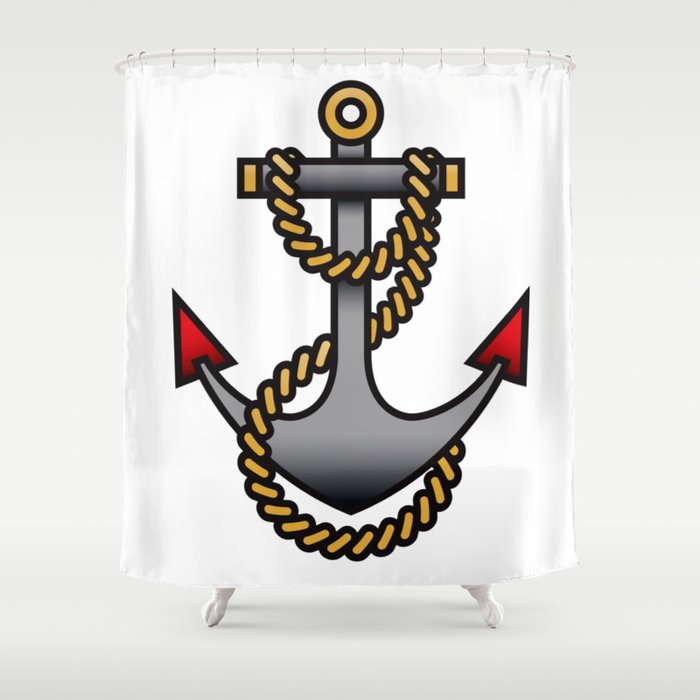 Vintage Tattoo Style Anchor Shower, Vintage Anchor Shower Curtain