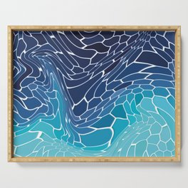 blue water wave mosaic colorgrade Serving Tray
