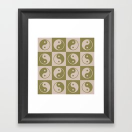 Checkered Yin Yang Pattern \\ Muted Beige & Muted Green Framed Art Print