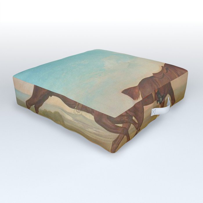 Horses with rider by George Stubbs Outdoor Floor Cushion