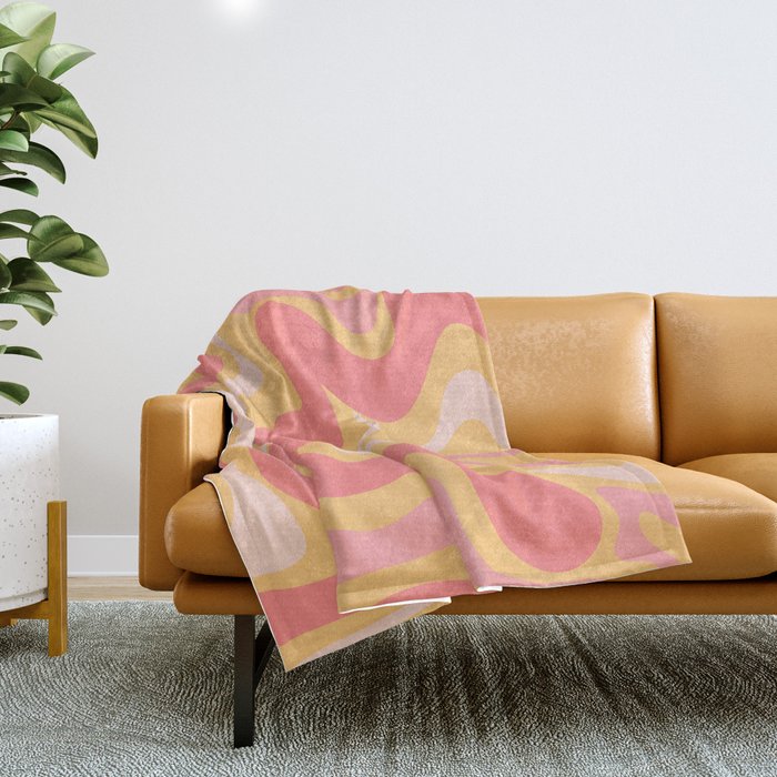 Liquid Swirl Retro Modern Abstract Pattern Blush Pink Mustard Throw Blanket