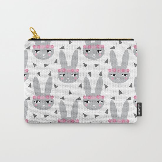 Pink bunny geometric triangles pattern cute girls print for nursery of baby decor Carry-All Pouch