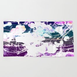 Abstract purple pink violet white watercolor paint splatters  Beach Towel