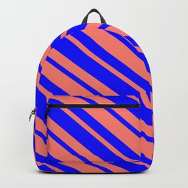 [ Thumbnail: Blue & Salmon Colored Lined Pattern Backpack ]