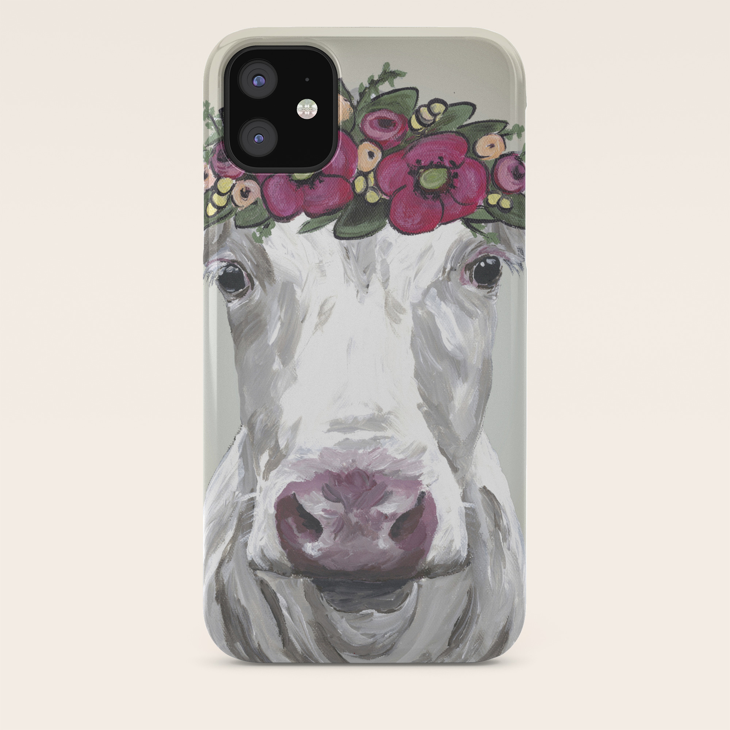 Flower Crown Cow Cute Cow Art Farm Animal Painting Iphone Case