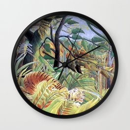 Tiger in a Tropical Storm (Surprised!) by Henri Rousseau 1891 // Jungle Rain Stormy Weather Scene Wall Clock